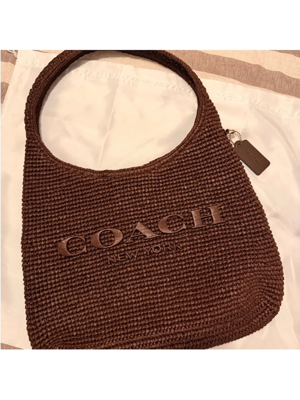 COACH Maple Brooklyn 34 Woven Straw Bag - New